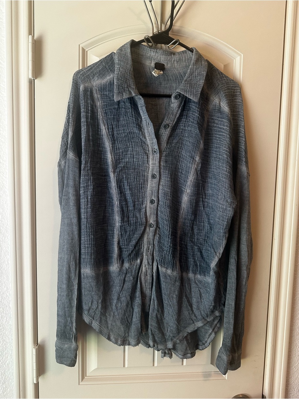 We The Free soft light blue gauzy button down shirt size small